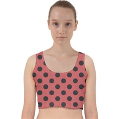 Polka Dots Black On Indian Red Velvet Racer Back Crop Top by FashionBoulevard