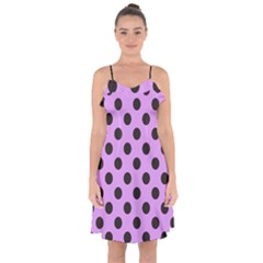 Polka Dots Black On Lavender Purple Ruffle Detail Chiffon Dress by FashionBoulevard