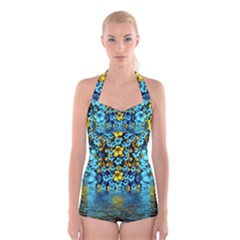 Flower Island And A Horizon Boyleg Halter Swimsuit  by pepitasart