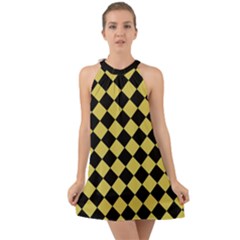 Block Fiesta Black And Ceylon Yellow Halter Tie Back Chiffon Dress by FashionBoulevard
