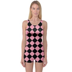 Block Fiesta Black And Flamingo Pink One Piece Boyleg Swimsuit by FashionBoulevard