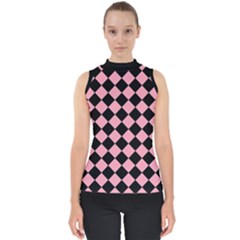 Block Fiesta Black And Flamingo Pink Mock Neck Shell Top by FashionBoulevard