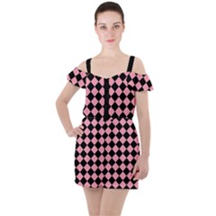 Block Fiesta Black And Flamingo Pink Ruffle Cut Out Chiffon Playsuit by FashionBoulevard