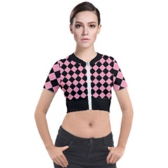 Block Fiesta Black And Flamingo Pink Short Sleeve Cropped Jacket by FashionBoulevard