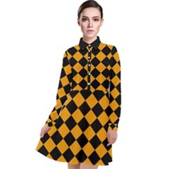 Block Fiesta Black And Honey Orange Long Sleeve Chiffon Shirt Dress by FashionBoulevard