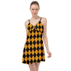 Block Fiesta Black And Honey Orange Summer Time Chiffon Dress by FashionBoulevard