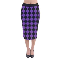 Block Fiesta Black And Imperial Purple Velvet Midi Pencil Skirt by FashionBoulevard