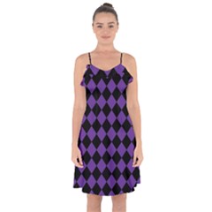 Block Fiesta Black And Imperial Purple Ruffle Detail Chiffon Dress by FashionBoulevard