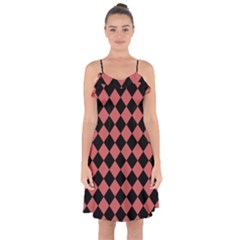 Block Fiesta Black And Indian Red Ruffle Detail Chiffon Dress by FashionBoulevard