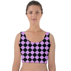 Block Fiesta Black And Lavender Purple Velvet Crop Top by FashionBoulevard