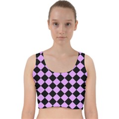Block Fiesta Black And Lavender Purple Velvet Racer Back Crop Top by FashionBoulevard
