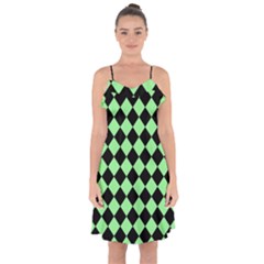 Block Fiesta Black And Mint Green Ruffle Detail Chiffon Dress by FashionBoulevard