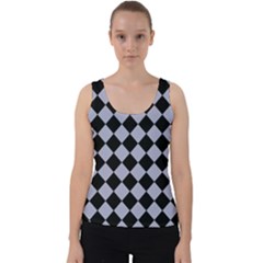 Block Fiesta Black And Silver Grey Velvet Tank Top by FashionBoulevard