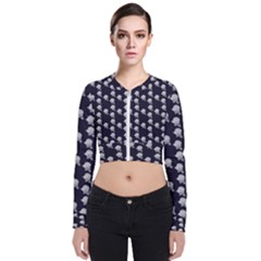 White Rose In Blue Long Sleeve Zip Up Bomber Jacket by snowwhitegirl