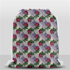 Doily Rose Pattern Blue Drawstring Bag (small) by snowwhitegirl