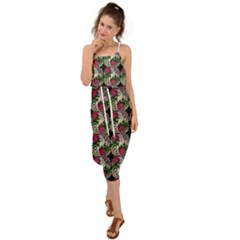 Doily Rose Pattern Black Waist Tie Cover Up Chiffon Dress by snowwhitegirl
