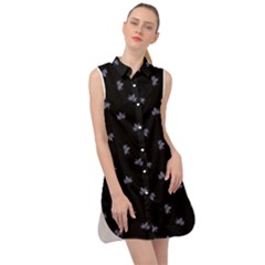 Wet Leaves Botanical Motif Pattern Design Sleeveless Shirt Dress by dflcprintsclothing