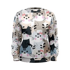Cute Cat Couple Seamless Pattern Cartoon Women s Sweatshirt by Vaneshart
