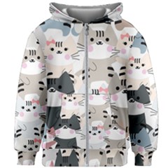 Cute Cat Couple Seamless Pattern Cartoon Kids  Zipper Hoodie Without Drawstring by Vaneshart