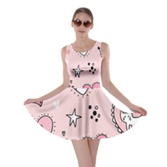 Cartoon Cute Valentines Day Doodle Heart Love Flower Seamless Pattern Vector Skater Dress by Vaneshart