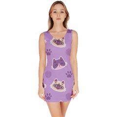 Cute Colorful Cat Kitten With Paw Yarn Ball Seamless Pattern Bodycon Dress by Vaneshart