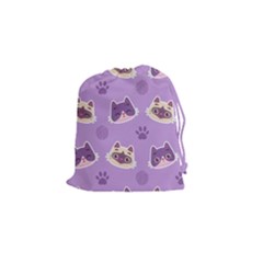 Cute Colorful Cat Kitten With Paw Yarn Ball Seamless Pattern Drawstring Pouch (small) by Vaneshart