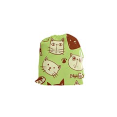 Cute Hand Drawn Cat Seamless Pattern Drawstring Pouch (xs) by Vaneshart
