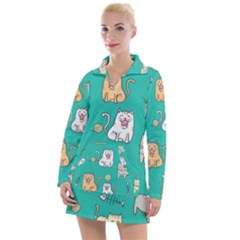 Seamless Pattern Cute Cat Cartoon With Hand Drawn Style Women s Long Sleeve Casual Dress by Vaneshart