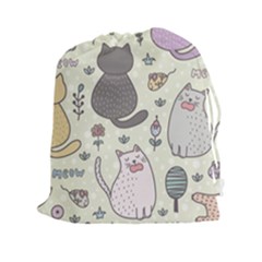 Funny Cartoon Cats Seamless Pattern  Drawstring Pouch (2xl) by Vaneshart