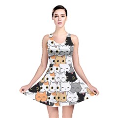 Cute Cat Kitten Cartoon Doodle Seamless Pattern Reversible Skater Dress by Vaneshart