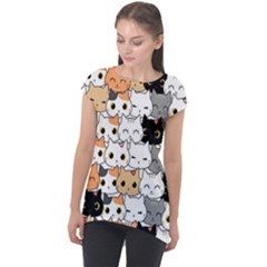 Cute Cat Kitten Cartoon Doodle Seamless Pattern Cap Sleeve High Low Top by Vaneshart