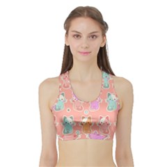 Cute Kawaii Kittens Seamless Pattern Sports Bra With Border by Vaneshart