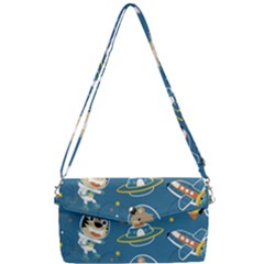 Seamless Pattern Funny Astronaut Outer Space Transportation Removable Strap Clutch Bag by Vaneshart