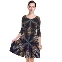 Fractal Flower Fantasy Floral Quarter Sleeve Waist Band Dress by Wegoenart