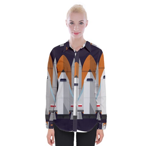 Rocket Space Universe Spaceship Womens Long Sleeve Shirt by Wegoenart