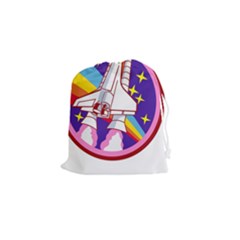 Pink Rainbow Rocket Drawstring Pouch (small) by Wegoenart