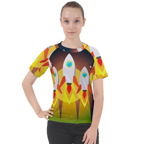 Rocket Take Off Missiles Cosmos Women s Sport Raglan Tee by Wegoenart