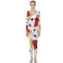 Cute Smiling Watermelon Seamless Pattern White Background Long Sleeve Catsuit View1