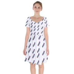 Japan Cherry Blossoms On White Short Sleeve Bardot Dress by pepitasart