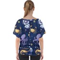 Marine Seamless Pattern Thin Line Memphis Style V-Neck Dolman Drape Top View2