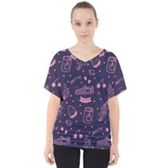 Various Cute Girly Stuff Seamless Pattern V-neck Dolman Drape Top by Nexatart