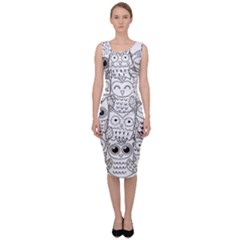 Circle Shape Pattern With Cute Owls Coloring Book Sleeveless Pencil Dress by Nexatart