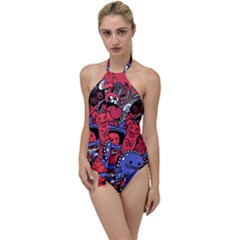 Abstract Grunge Urban Pattern With Monster Character Super Drawing Graffiti Style Vector Illustratio Go With The Flow One Piece Swimsuit by Nexatart