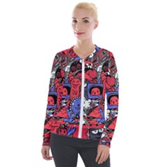 Abstract Grunge Urban Pattern With Monster Character Super Drawing Graffiti Style Vector Illustratio Velour Zip Up Jacket by Nexatart
