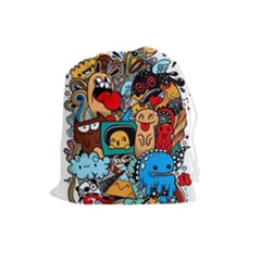 Abstract Grunge Urban Pattern With Monster Character Super Drawing Graffiti Style Drawstring Pouch (large) by Nexatart