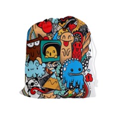 Abstract Grunge Urban Pattern With Monster Character Super Drawing Graffiti Style Drawstring Pouch (xl) by Nexatart