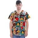 Abstract Grunge Urban Pattern With Monster Character Super Drawing Graffiti Style Men s V-Neck Scrub Top View1