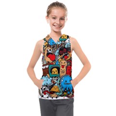 Abstract Grunge Urban Pattern With Monster Character Super Drawing Graffiti Style Kids  Sleeveless Hoodie by Nexatart