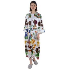 Mushroom Seamless Pattern Maxi Satin Kimono by Nexatart