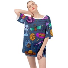 Space Sketch Set Colored Oversized Chiffon Top by Nexatart